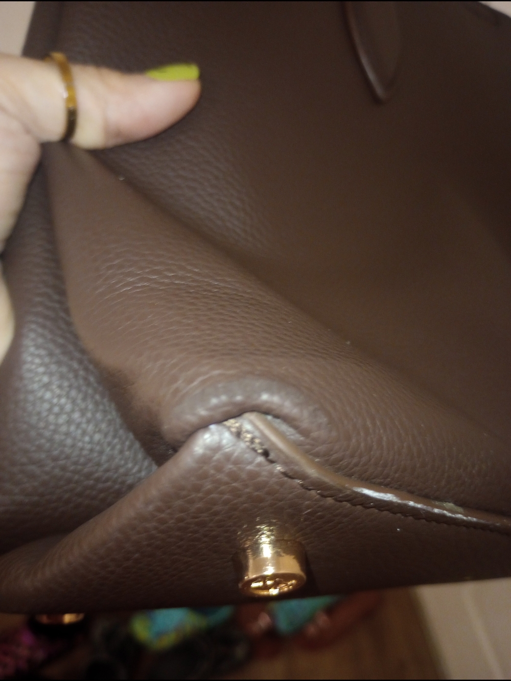 Anne Klein Dark Brown Leather Satchel ,Snakeskin Lined W. Matching Pouch - Picture 8 of 8